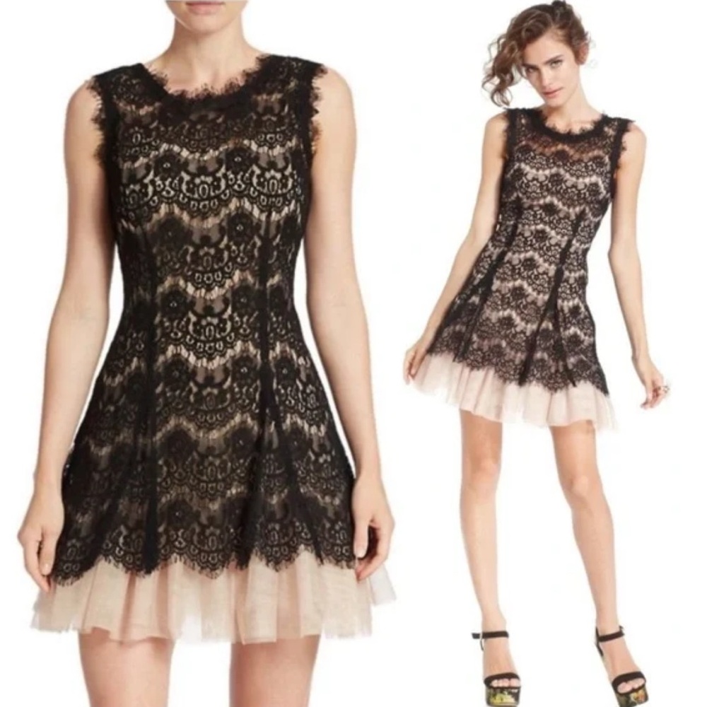 Betsy & Adam Black Lace Mini Dress